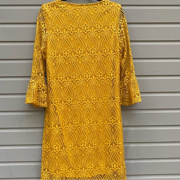 70s Crotchet Style Mustard Yellow Midi Shift Dress - Picture 2 of 5
